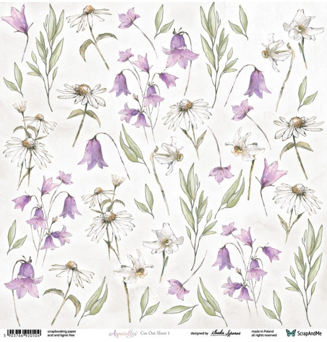 Cut-out sheet - Aquarelles Flowers 1